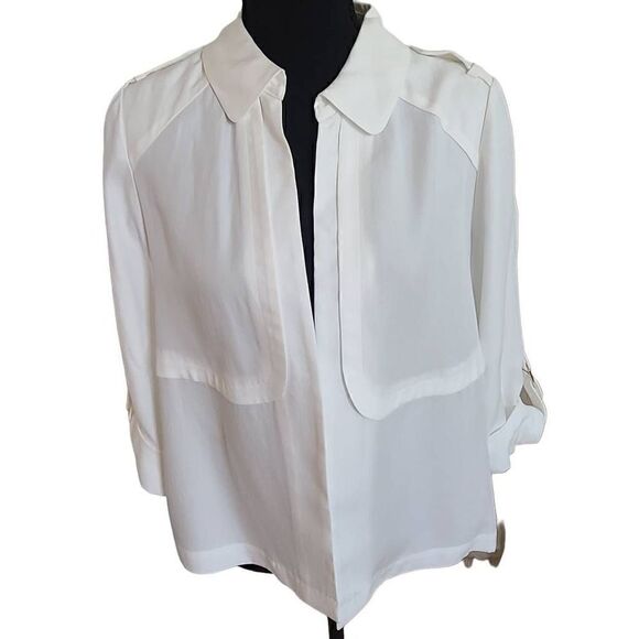 Chico's Women's White Epaulet Open Front Jacket - Picture 1 of 10